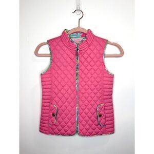Lilly Pulitzer Puffer Vest Girls L Large Pink Quilted Full Zip Floral‎ Pockets